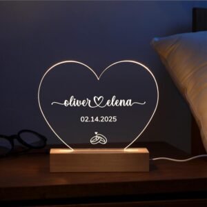 Custom Night Light as Valentines Day Gift - Names and Date - Engagement Gifts - Anniversary Gifts for Him Her - Romantic Gift for Couple