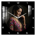 Black Round Mask Square Wall Clock